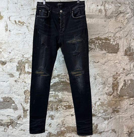 Amiri MX1 Camo Patch Black Denim Jeans Sz 33