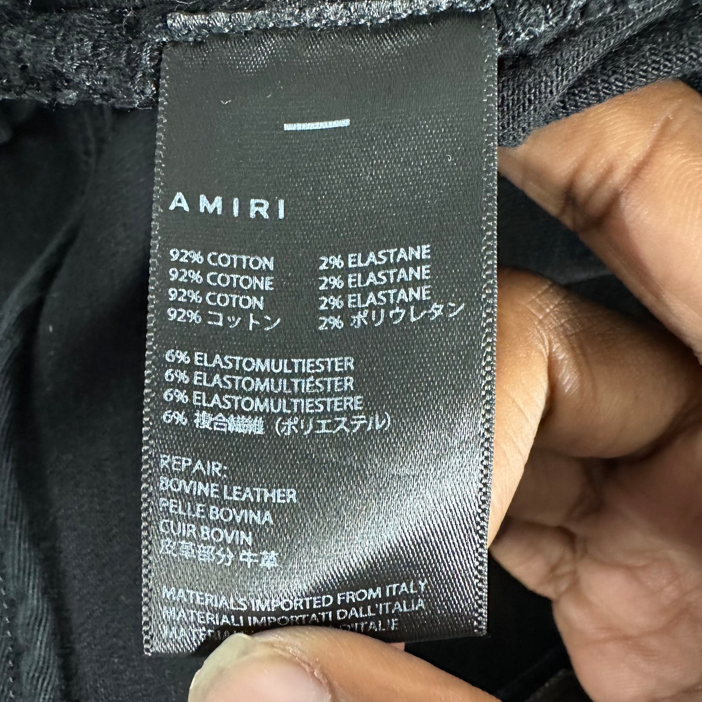 Amiri MX1 Black Leather Black Denim Jeans Sz 36