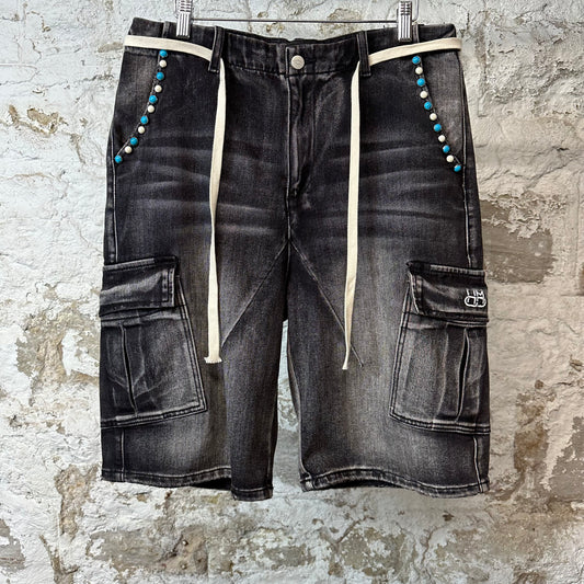 HMDD Colossal Faded Black Cargo Denim Shorts Sz M DS