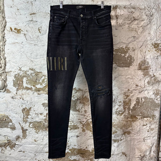 Amiri MX1 Camo Spell Black Denim Jeans Sz 34