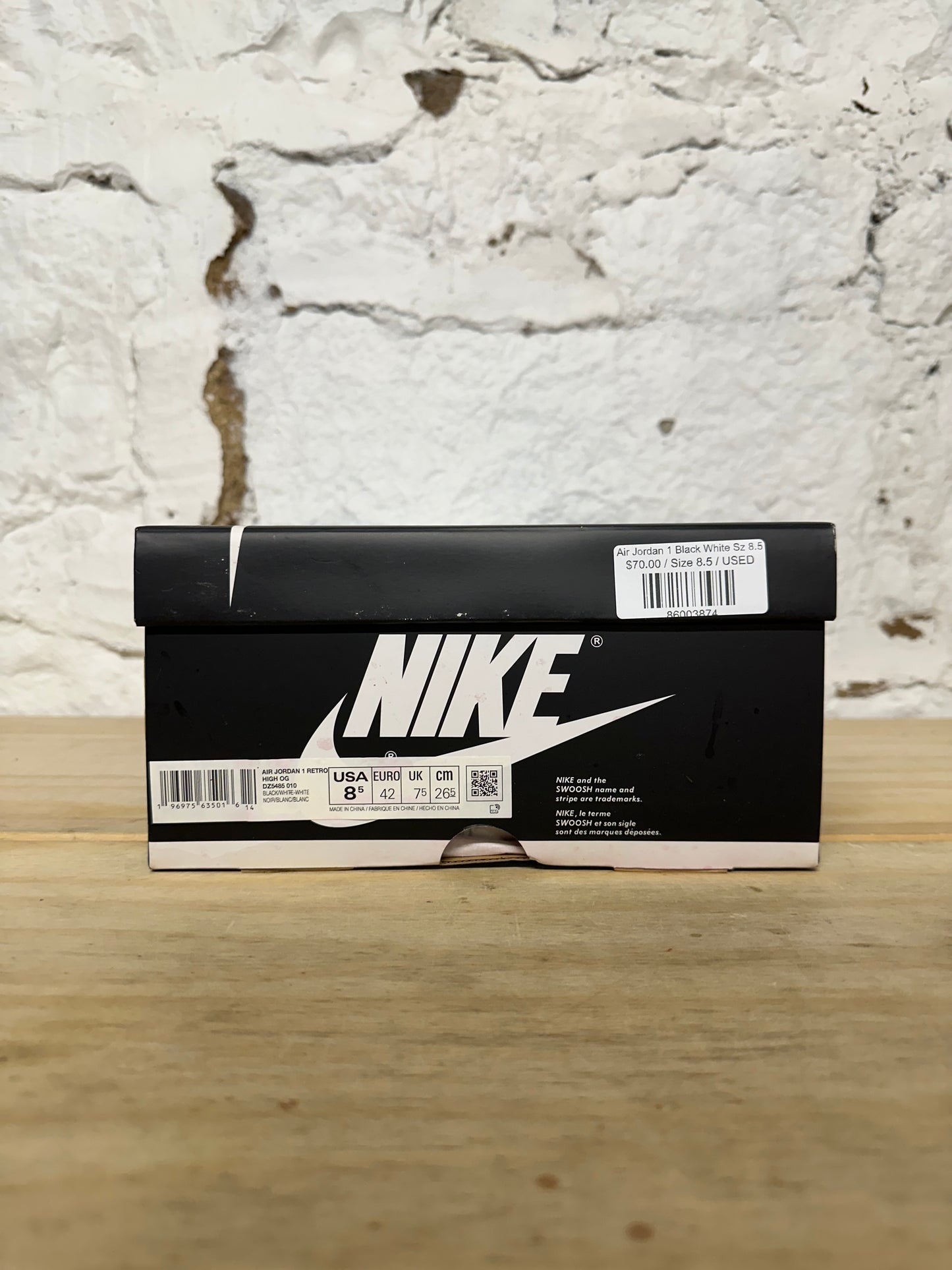 Air Jordan 1 High Black White Sz 8.5