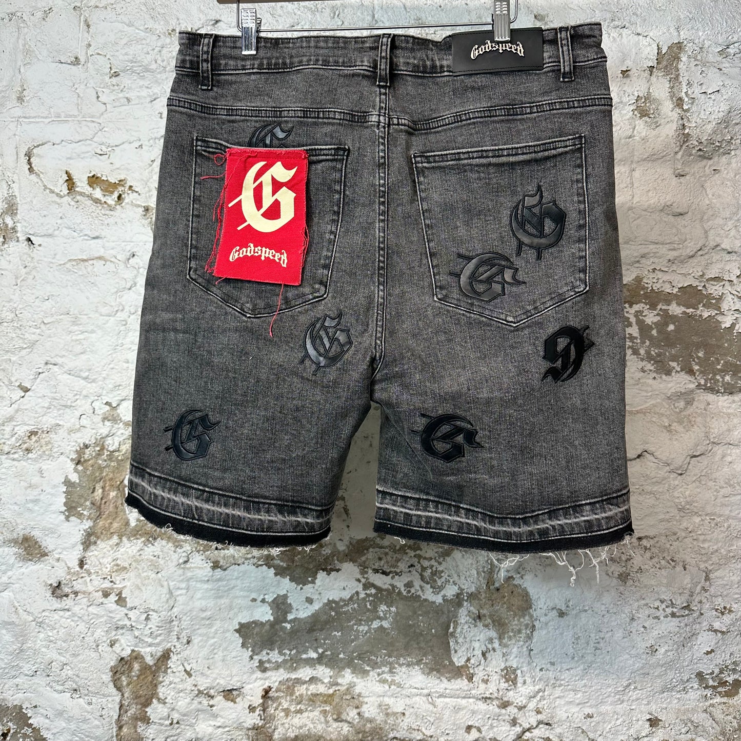 Godspeed G Patch Gray Jean Shorts Sz 36