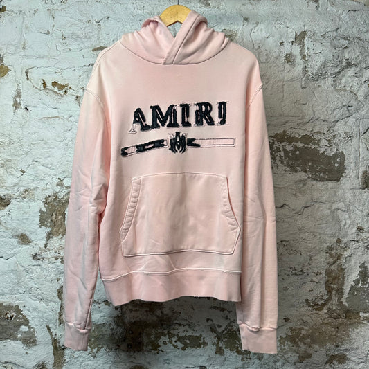 Amiri Black Distressed Bar Logo Hoodie Pink Sz L