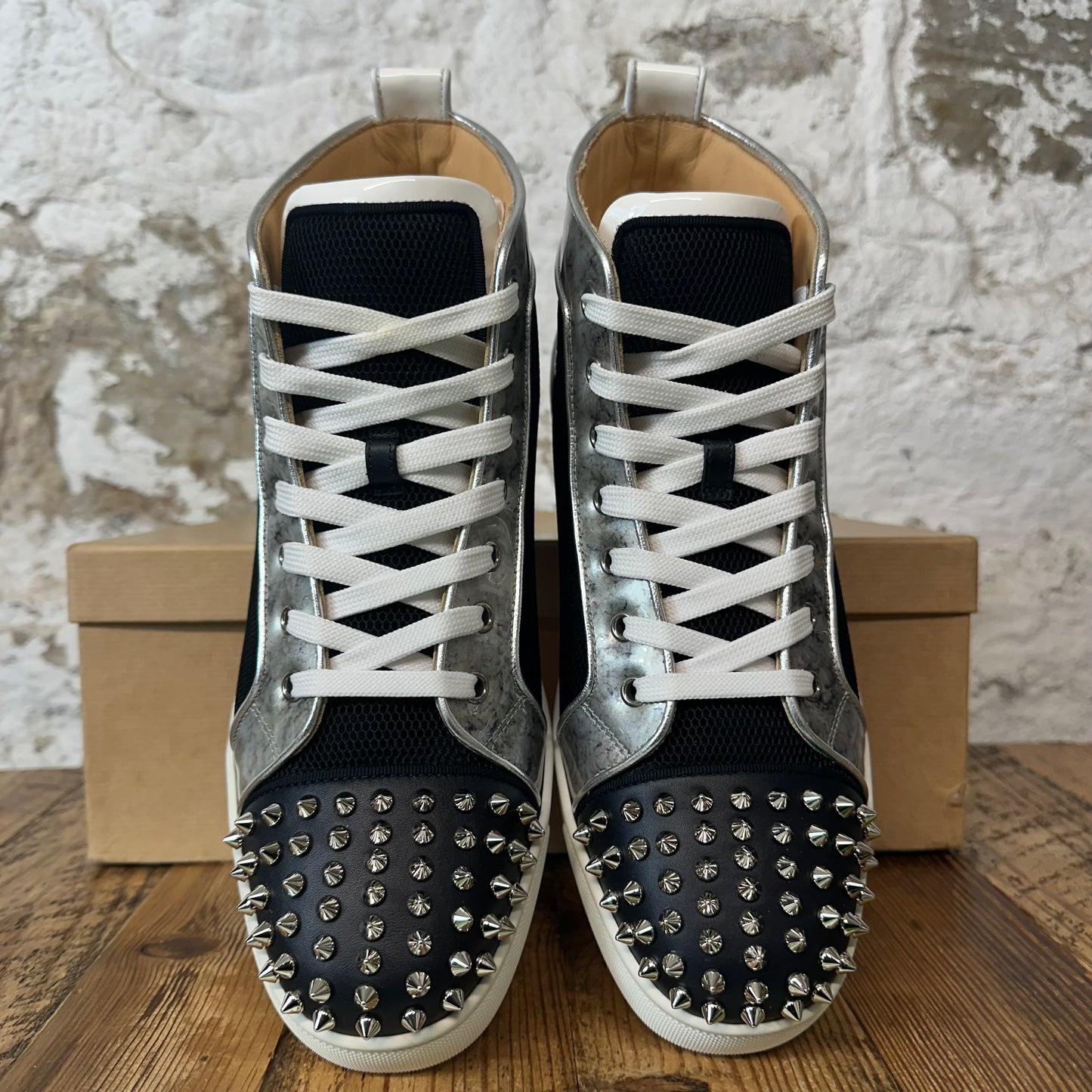 Christian Louboutin High Black Mesh Grey White Sneaker Sz 9 (42)
