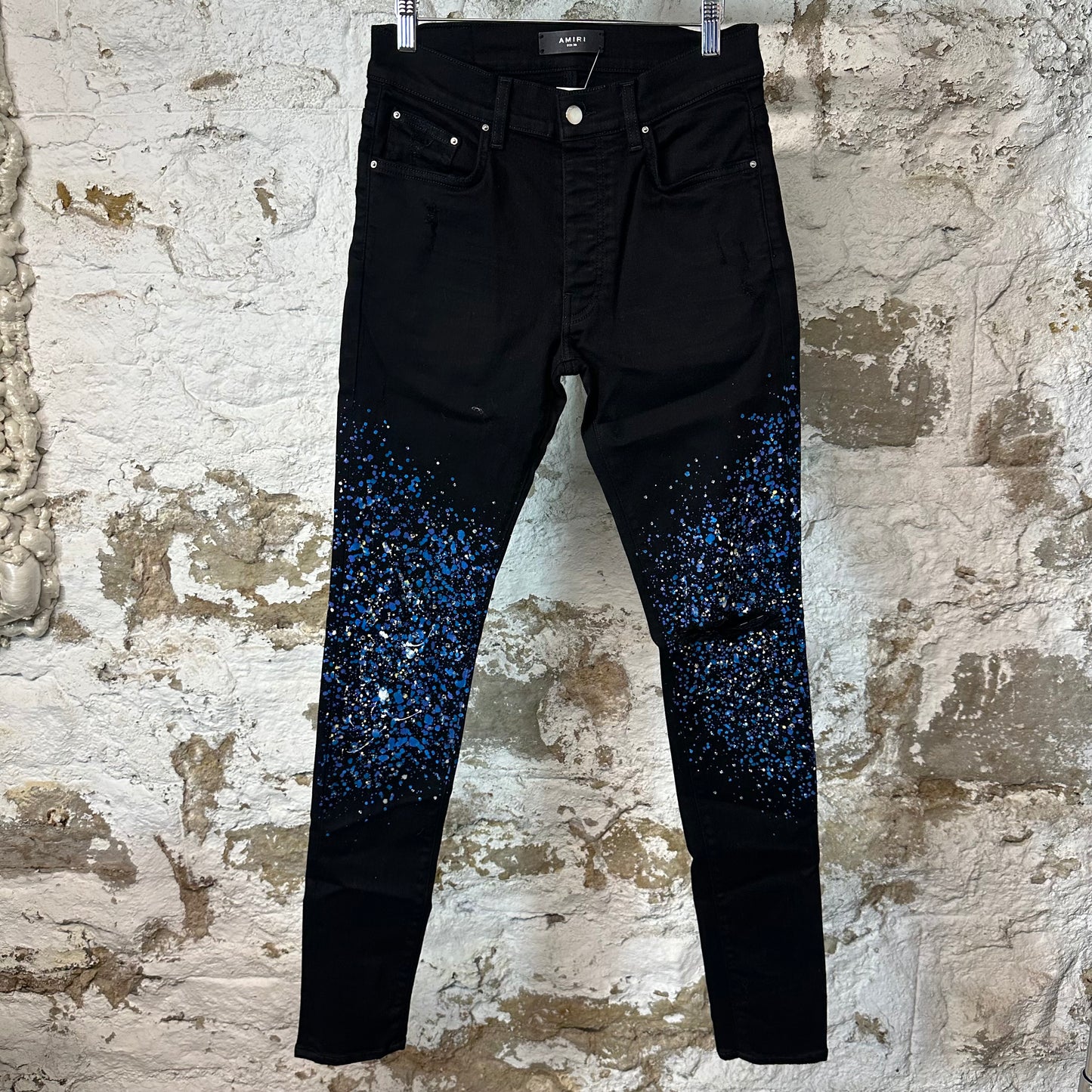Amiri Multicolor Splatter Crystal Black Denim Jeans Sz 30