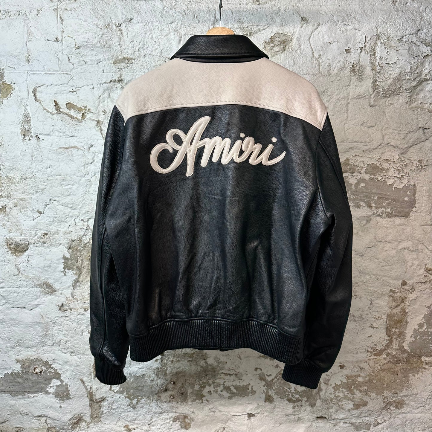 Amiri Swirl Logo Leather Jacket Black Sz XL