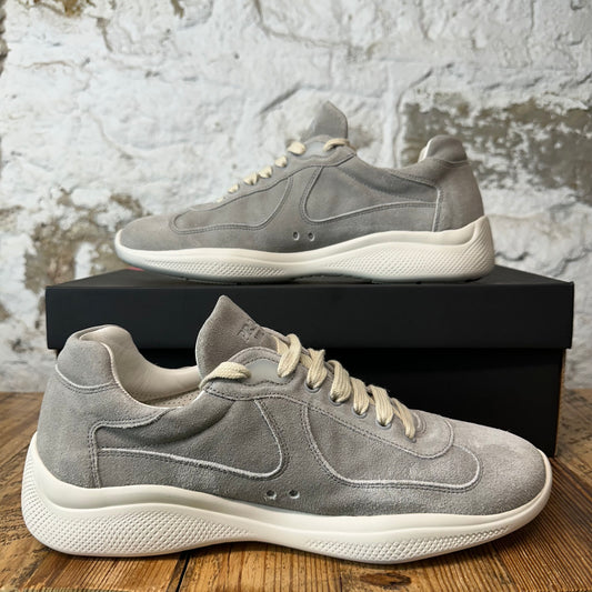 Prada Americas Cup Grey Suede White Sneaker Sz 9