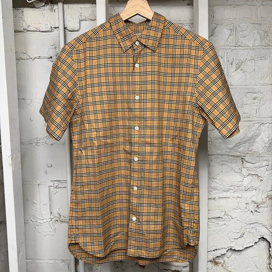 Burberry Brown Plaid Short Sleeve Button Up Sz S