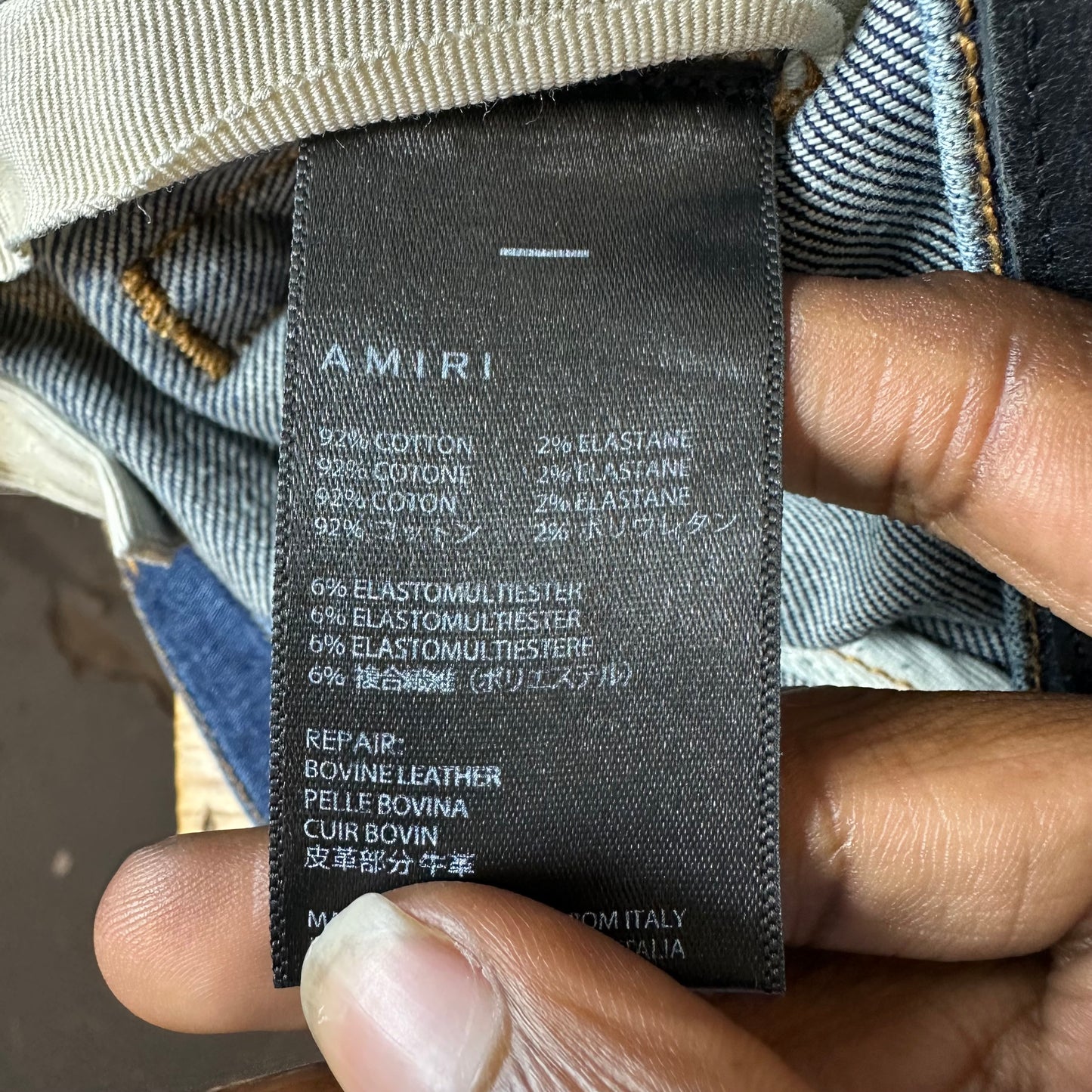 Amiri MX1 Black Leather Dark Blue Denim Jeans Sz 29