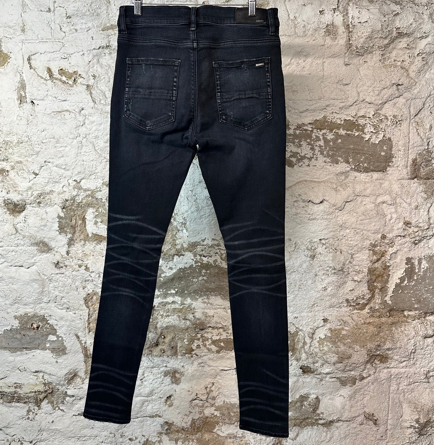 Amiri Distressed Side Spell Black Denim Jeans Sz 32