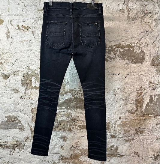 Amiri Distressed Side Spell Black Denim Jeans Sz 32