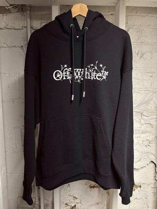 Off-White Floral Spellout Black Hoodie Sz L