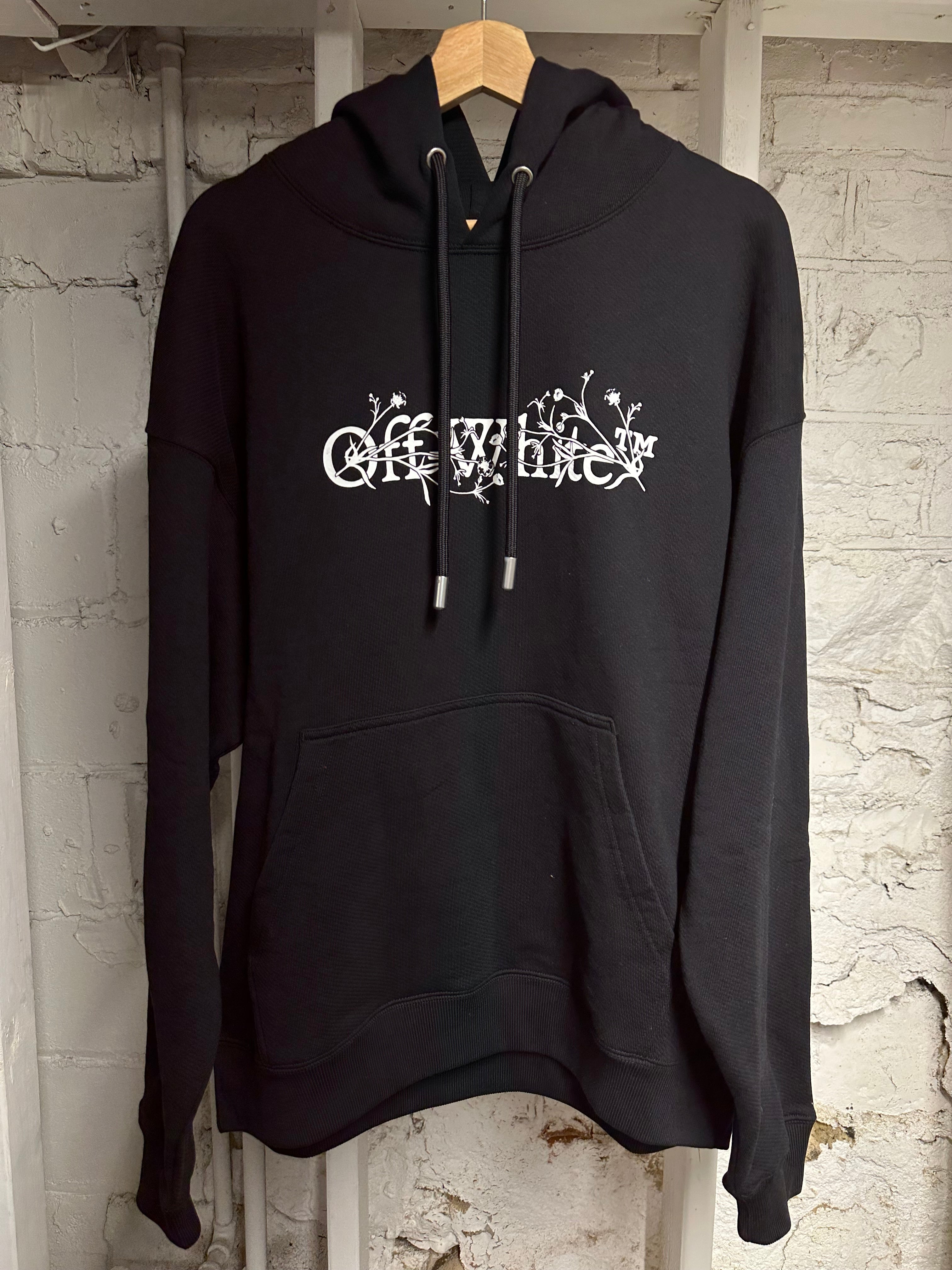 Off-White Floral Spellout Black Hoodie Sz L