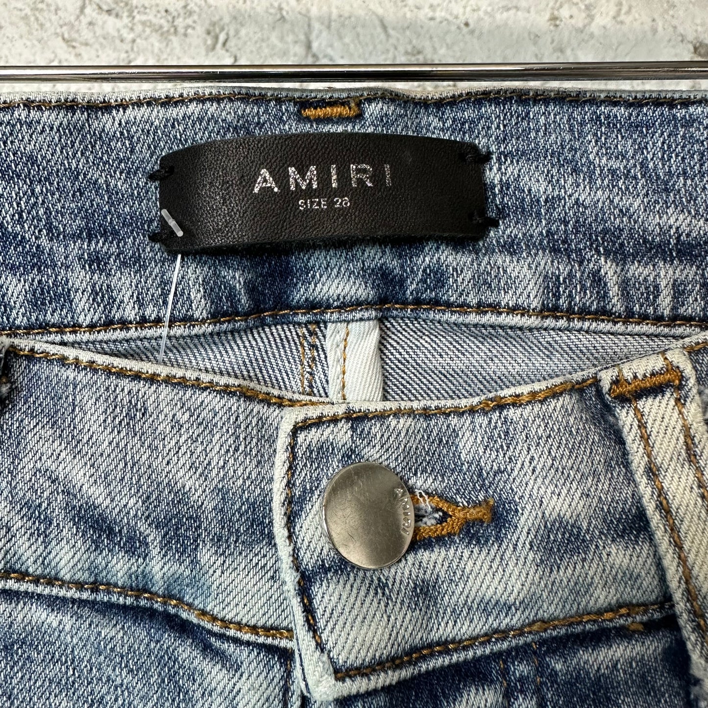 Amiri MX1 Black Leather Washed Blue Denim Jeans Sz 28
