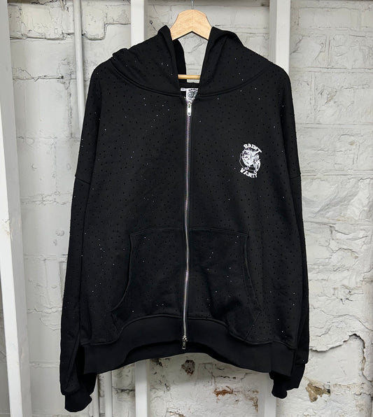 Saint Vanity Rhinestone Black Zip Up Hoodie Sz XL