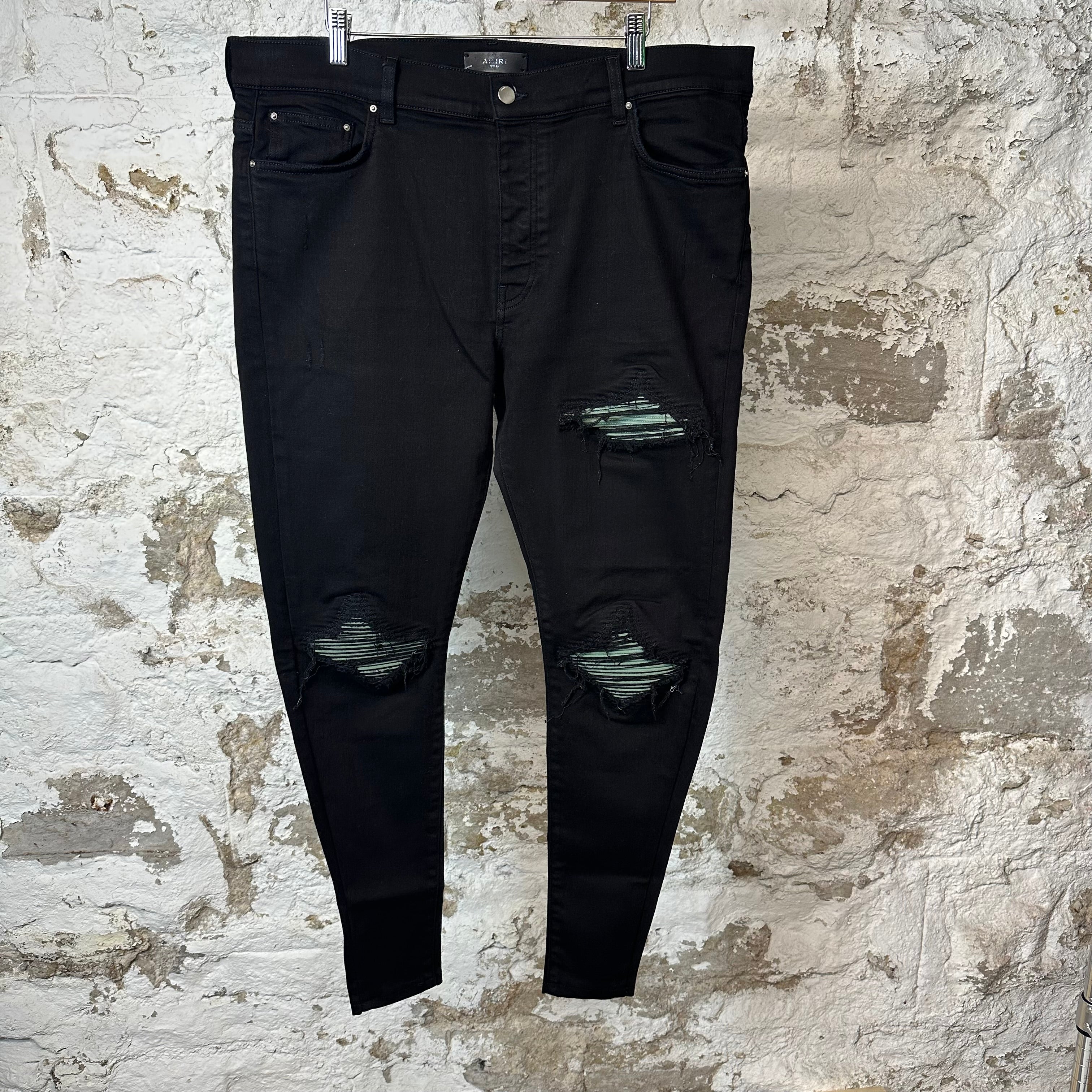Amiri MX1 Green Suede Black Denim Jeans Sz 38 (Tailored)