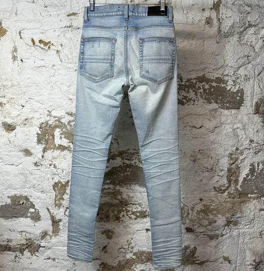 Amiri MX1 Camo Patch Light Blue Denim Jeans Sz 28