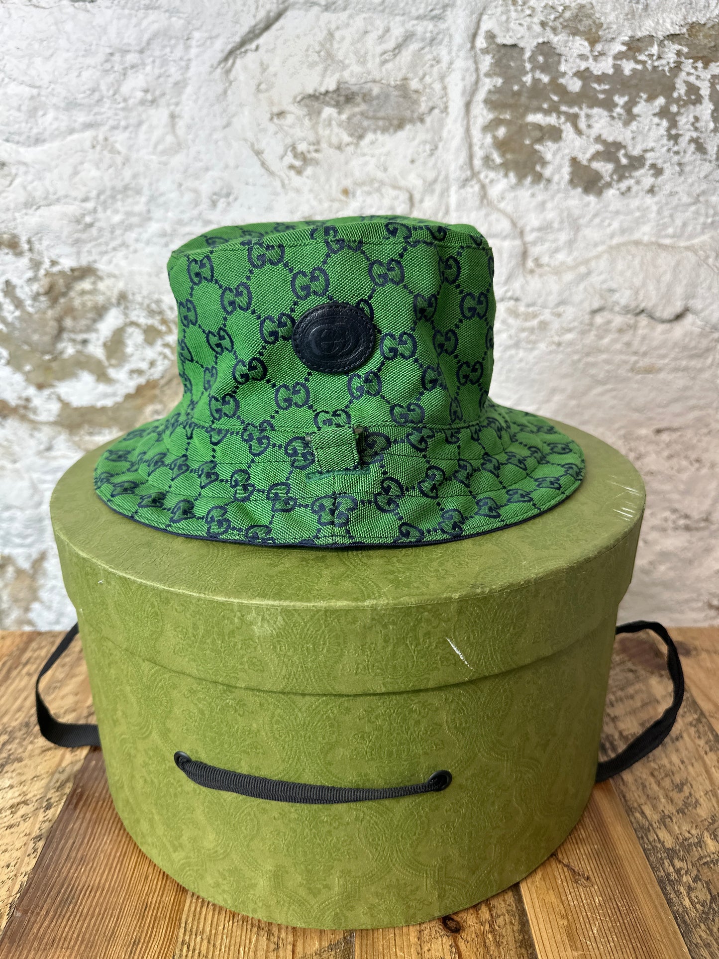 Gucci Green Monogram Bucket Hat W/ Box