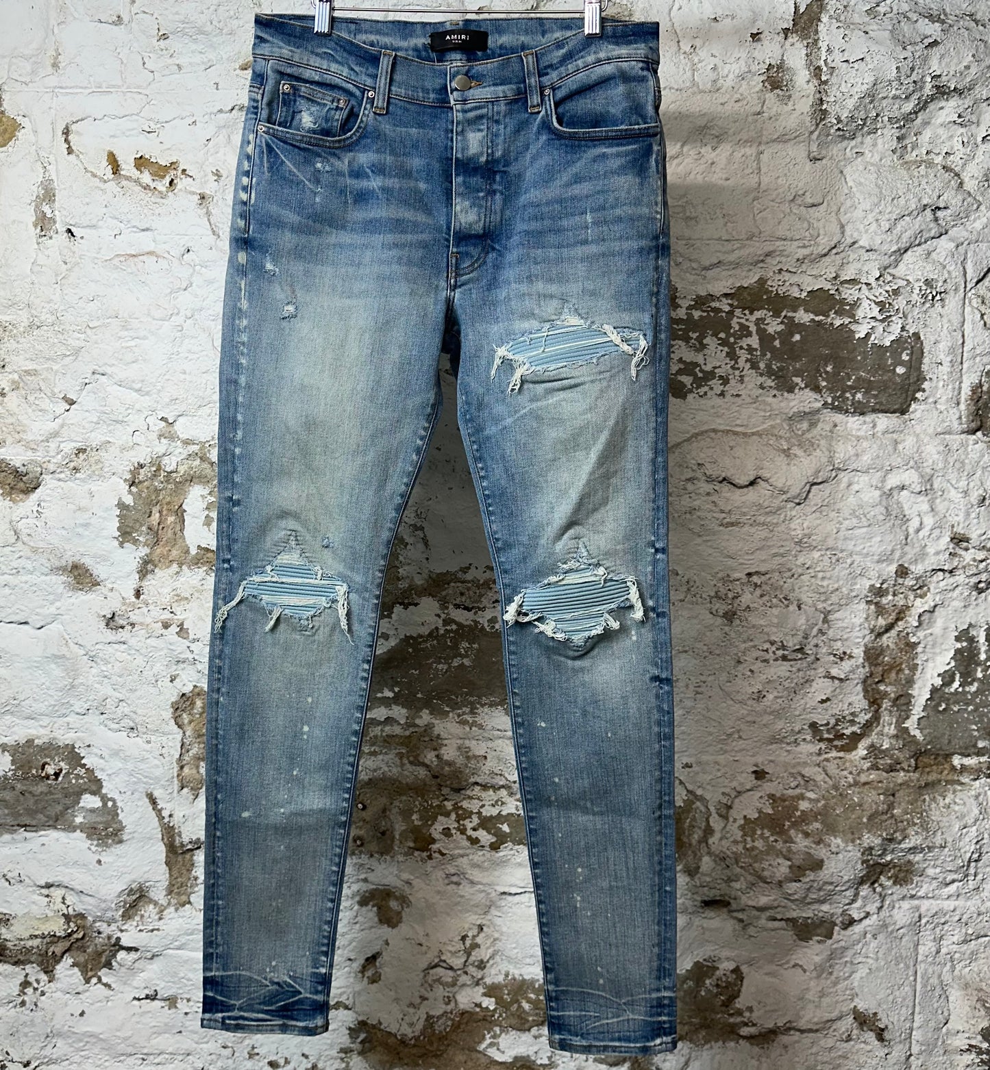 Amiri MX1 Light Blue Suede Blue Denim Jeans Sz 34