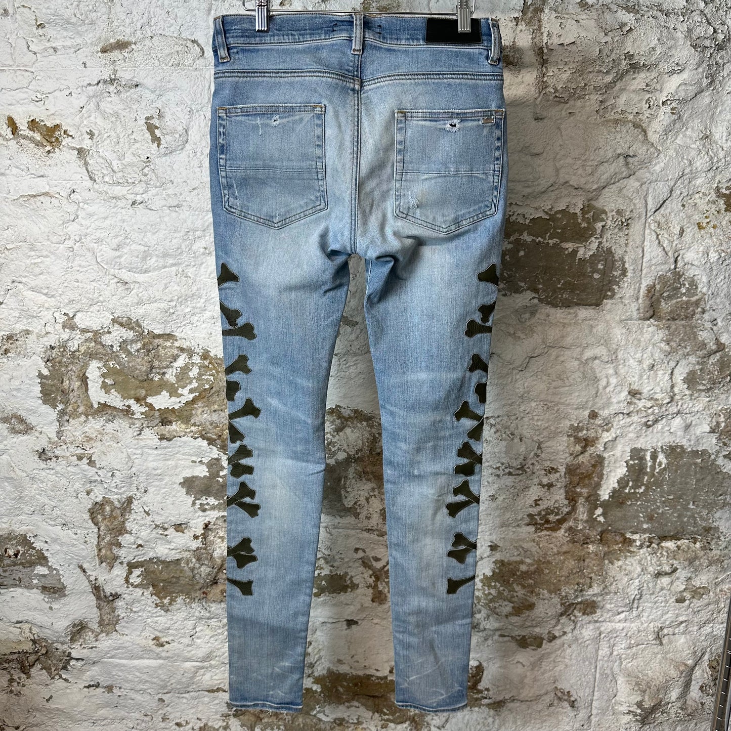 Amiri Green Camo Bones Blue Denim Jeans Sz 30