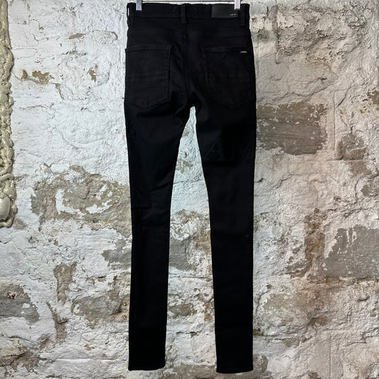 Amiri Black Suede Core Logo Black Denim Jeans Sz 28