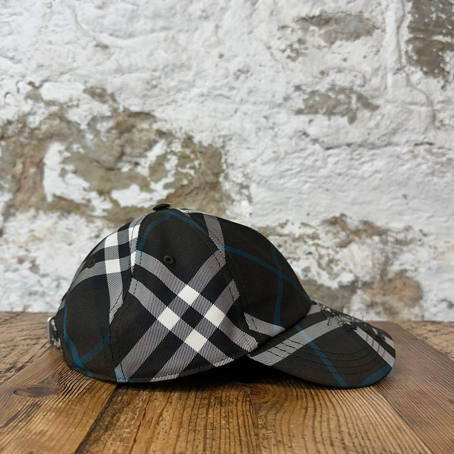 Burberry Check Teal Black Plaid Hat Sz XS DS