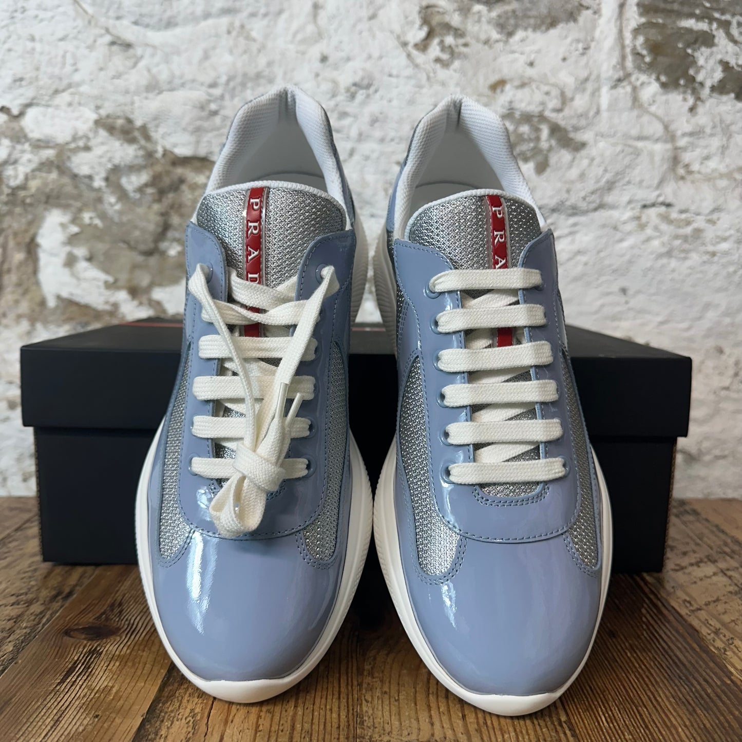 Prada Americas Cup Astrale Argento Patent Sneaker Sz 8.5 DS