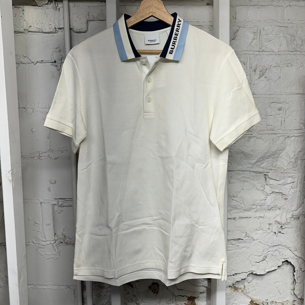 Burberry Blue Collar Polo Shirt White Sz M