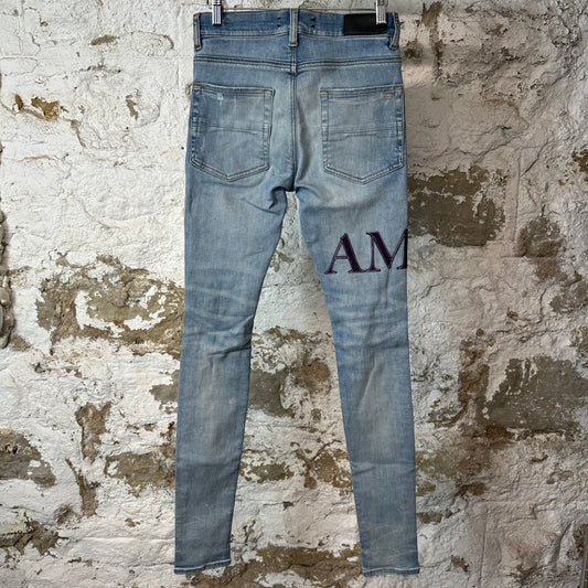 Amiri Purple Suede Spell Blue Denim Jeans Sz 29
