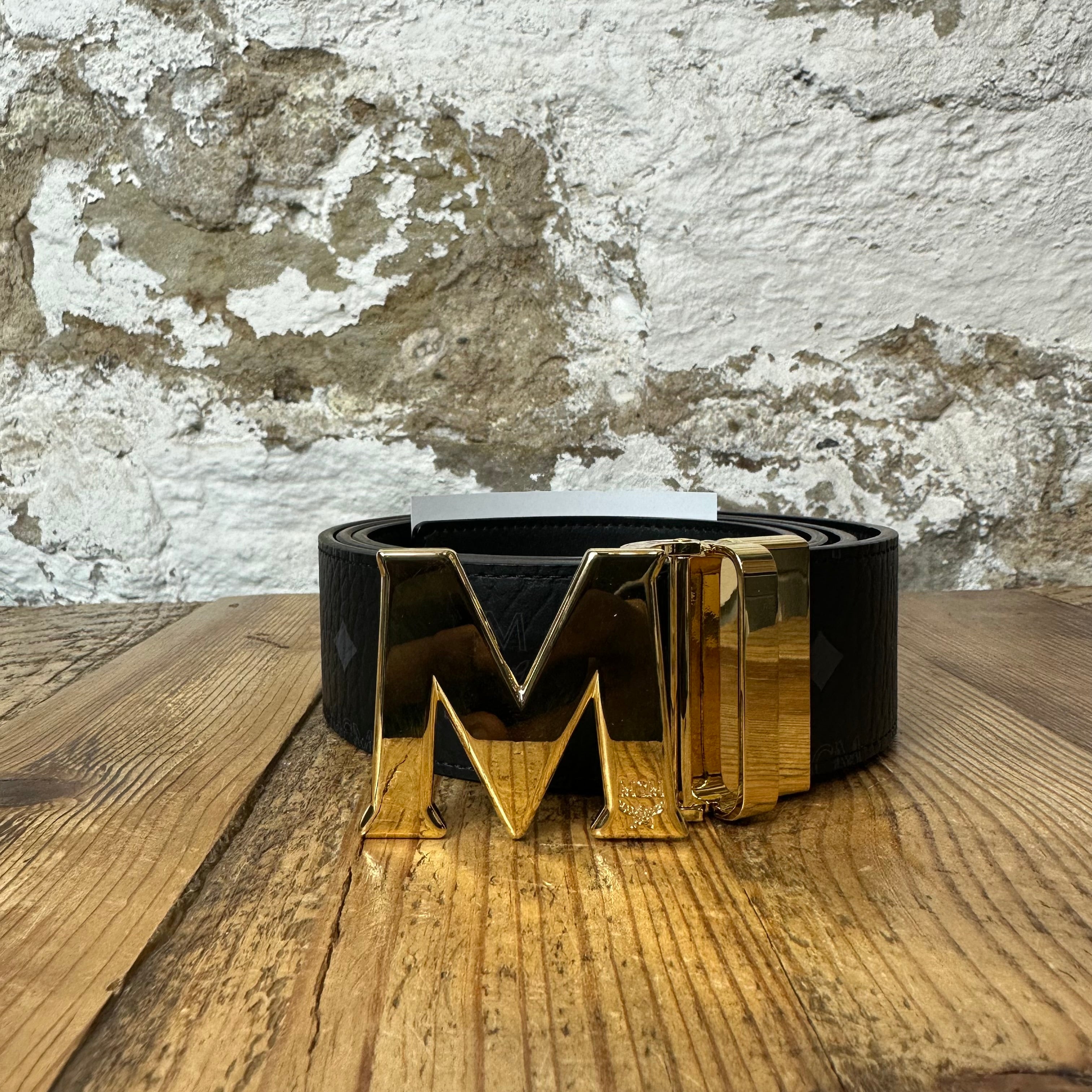MCM Grey Monogram Black Belt (OSFA) DS