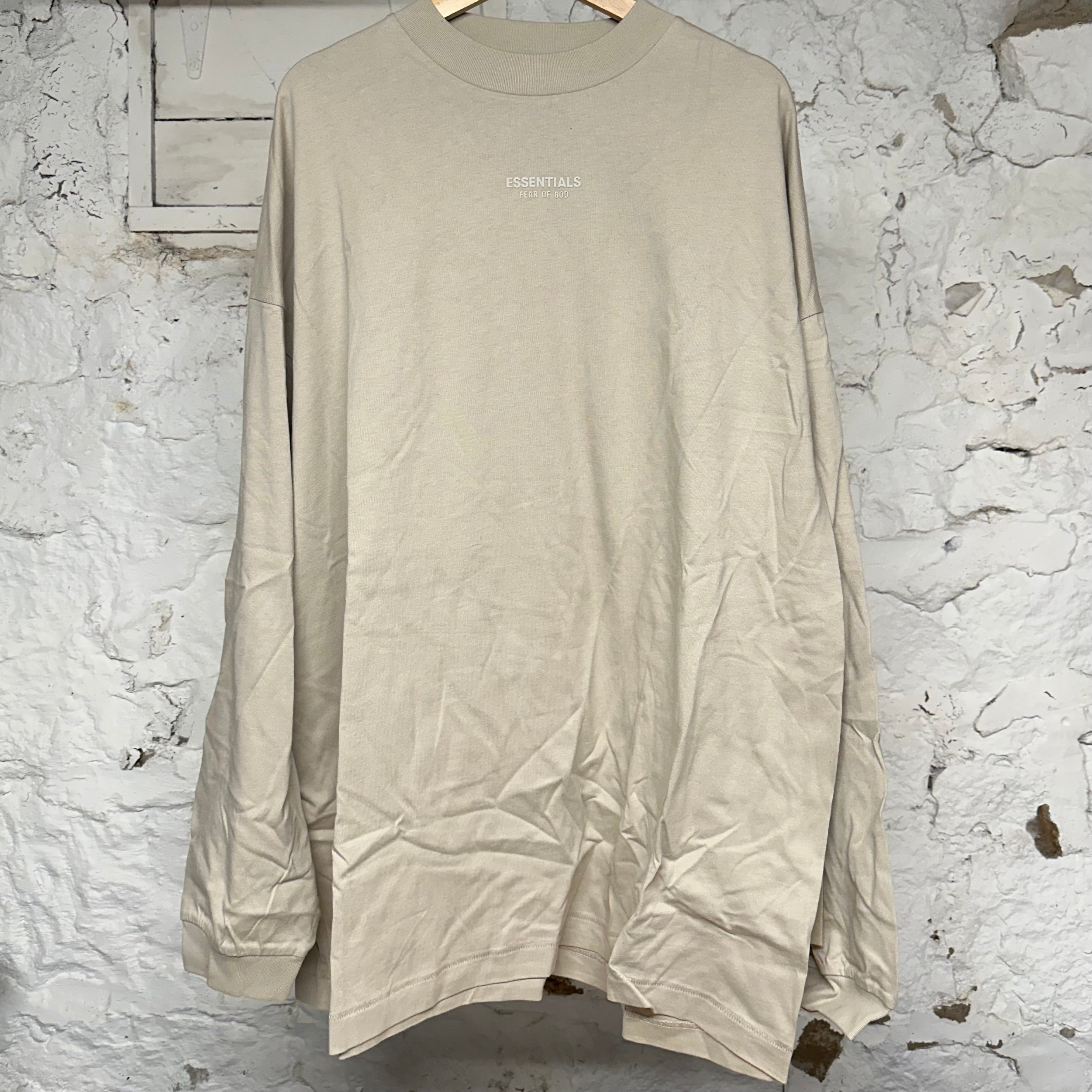 Fear of God Essentials Tan Small Chest Logo L/S T-Shirt Sz L DS