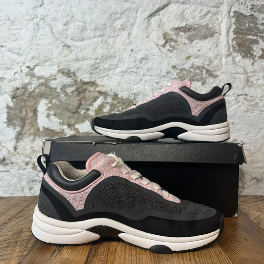 Chanel CC Pink Grey Black Tweed Trainer Sneaker Sz 6 (38)