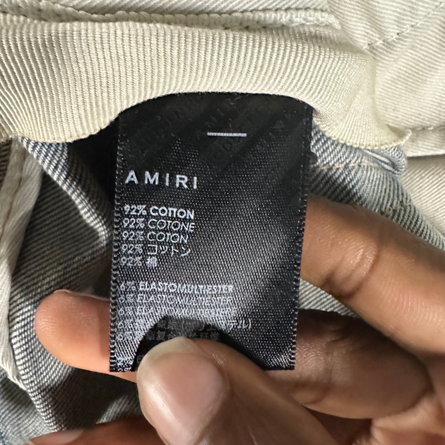 Amiri MX1 Orange Art Patch Blue Denim Jeans Sz 34