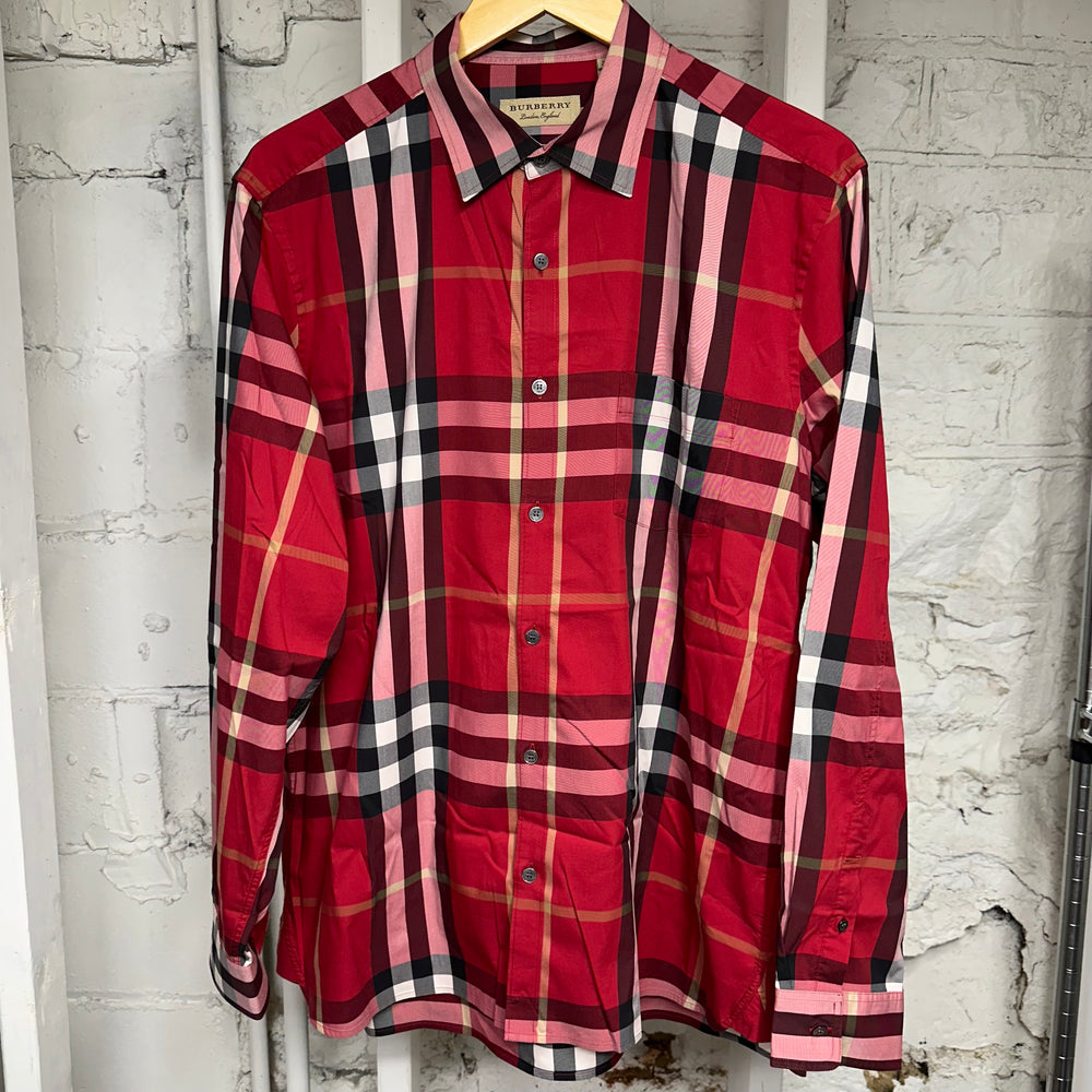 Burberry Red Plaid Button Up Shirt Sz XL
