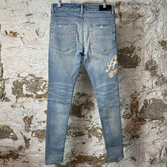 Amiri Varsity 22 Patch Blue Denim Jeans Sz 31