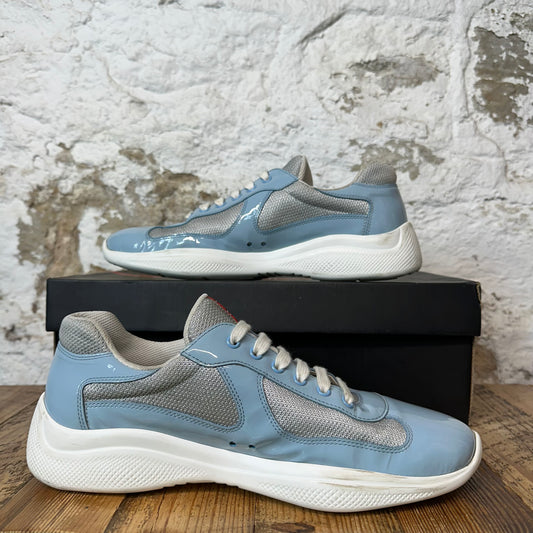 Prada Americas Cup Baby Blue Patent Gray White Sneaker Sz 9.5