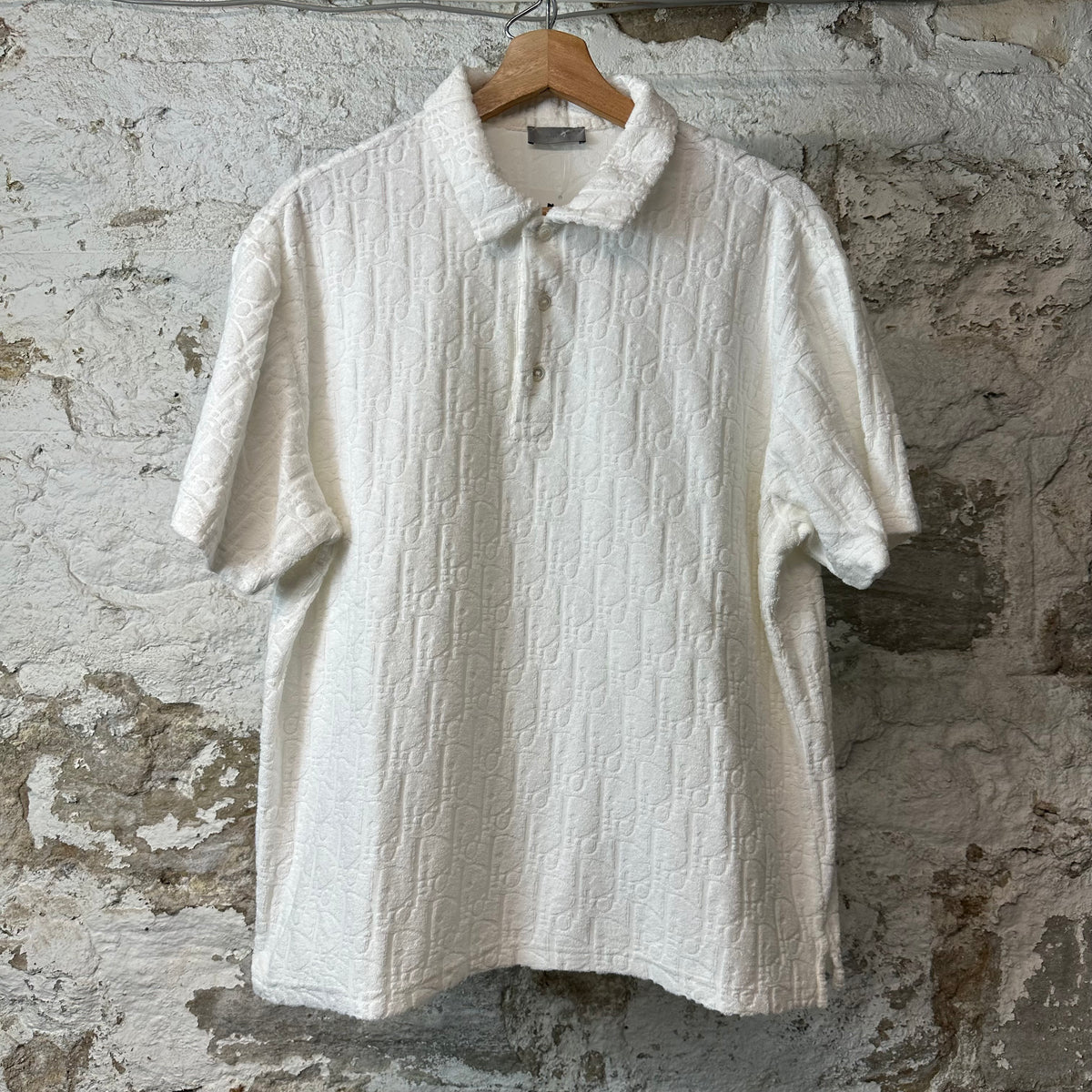 Dior Oblique Monogram Towel White Polo Shirt Sz L