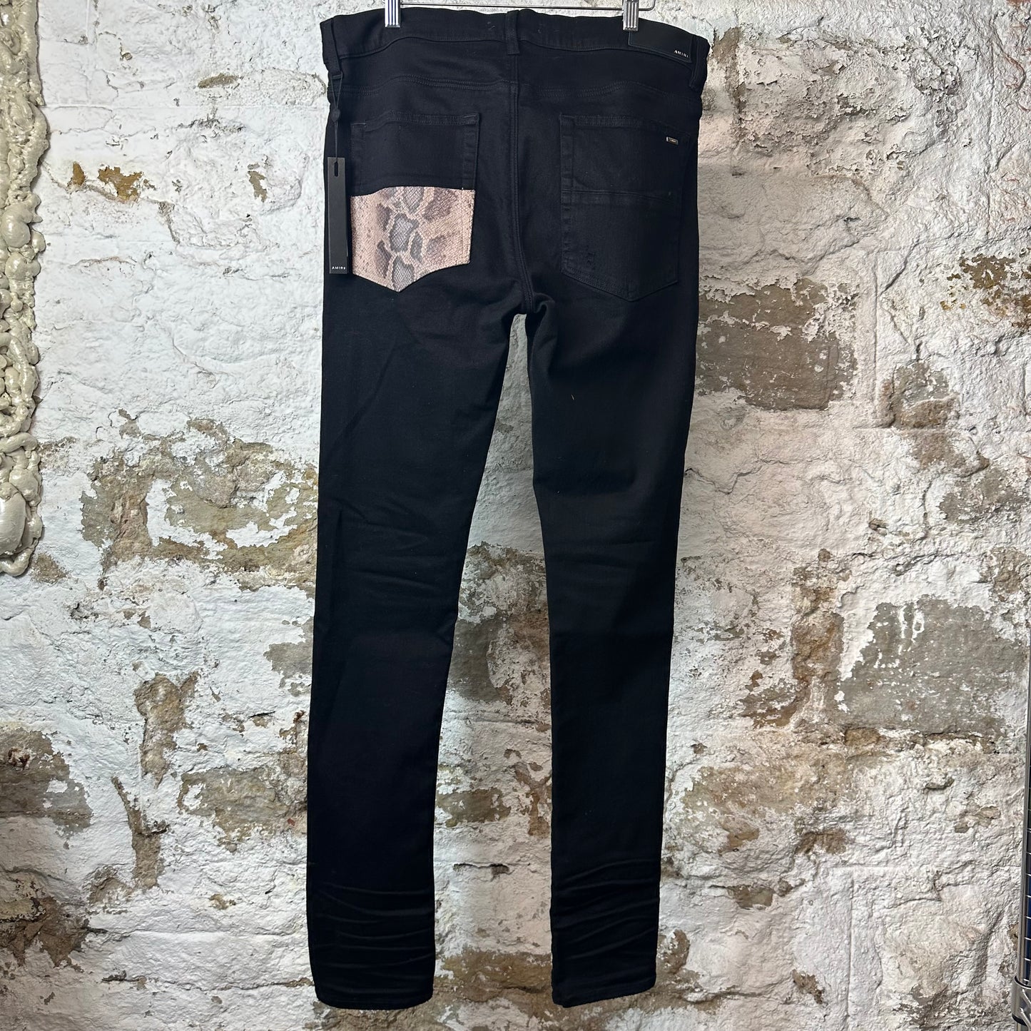 Amiri MX1 Brown Snakeskin Black Denim Jeans Sz 36