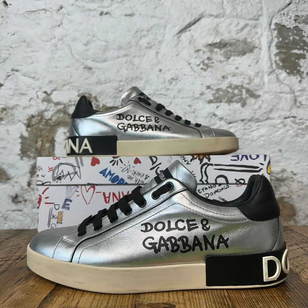 Dolce Gabanna Silver Black Cream Portofino Sneaker Sz 8.5