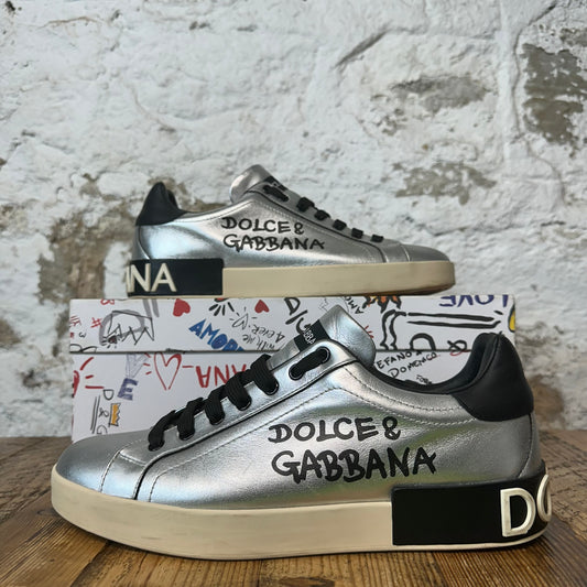 Dolce Gabanna Silver Black Cream Portofino Sneaker Sz 8.5