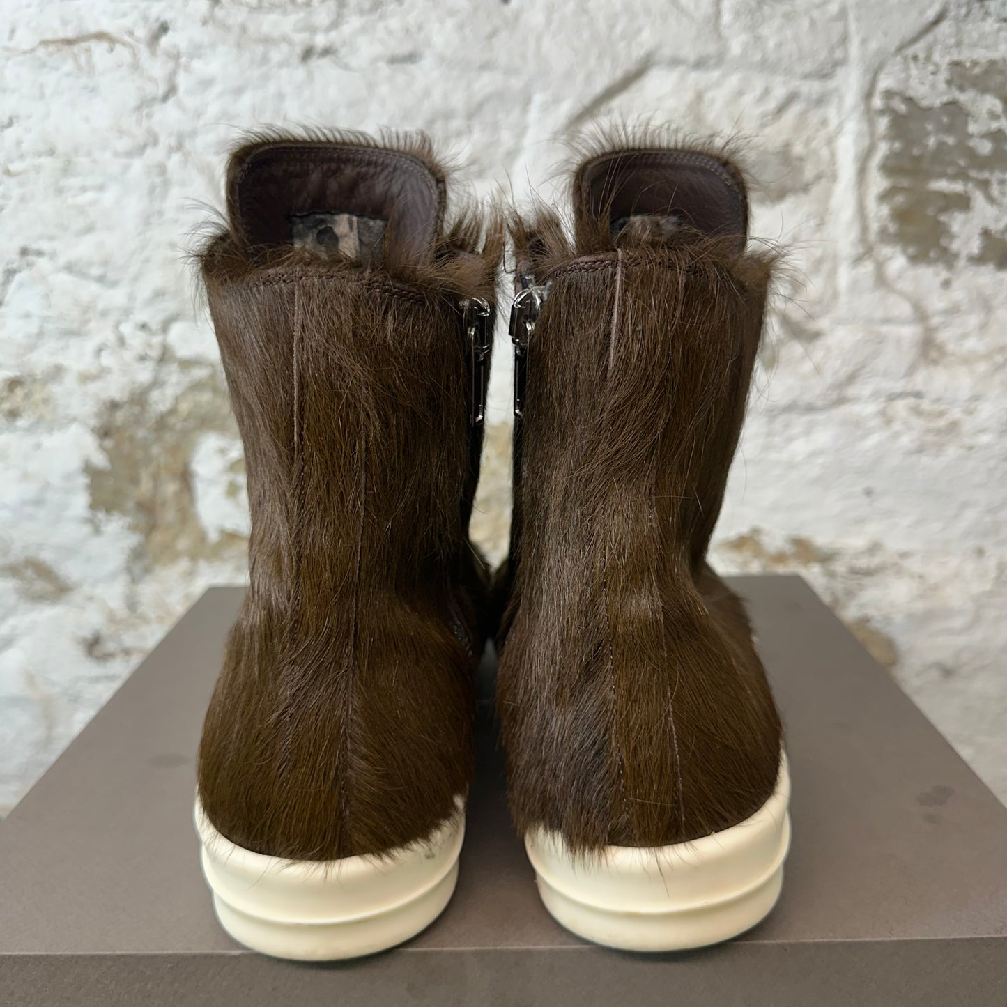 Rick Owens High Brown Pony Hair Milk Sneaker Sz 14 (47)