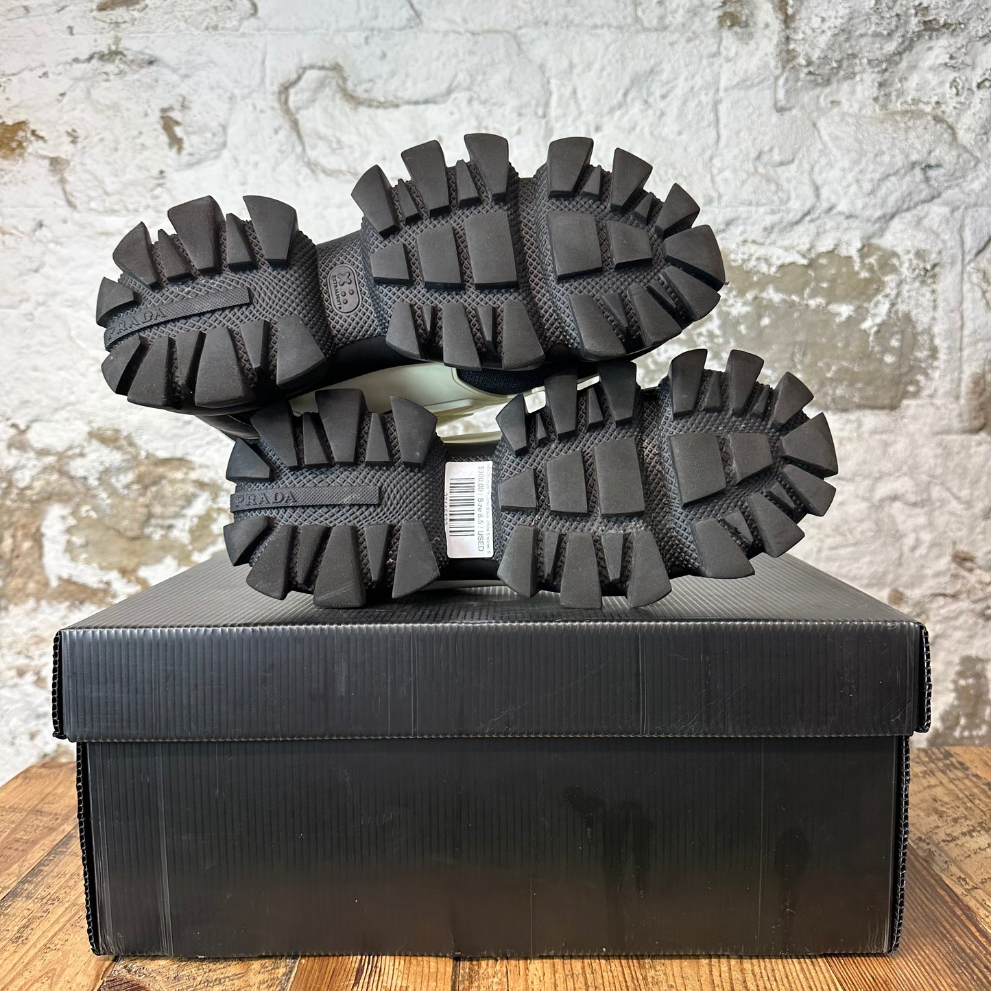 Prada Cloubust Thunder Black White Sneaker Sz 8.5