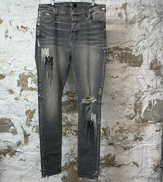 Amiri AM Drip Gray Denim Jeans Sz 40
