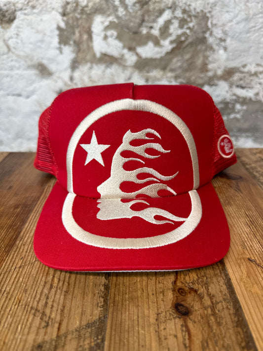 Hellstar White Logo Red Trucker Hat