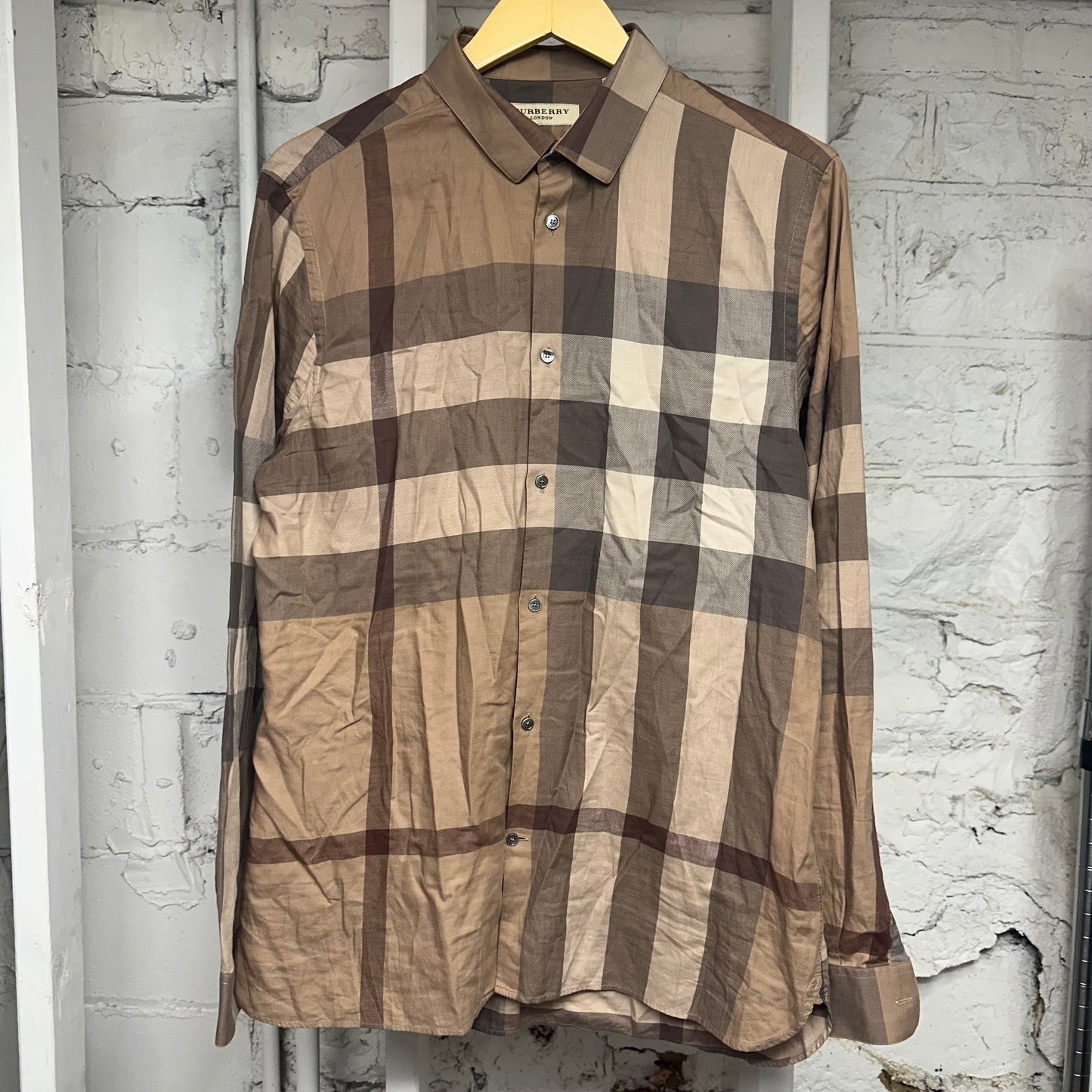 Burberry Light Tan Button Up Long Sleeve T-Shirt Sz L