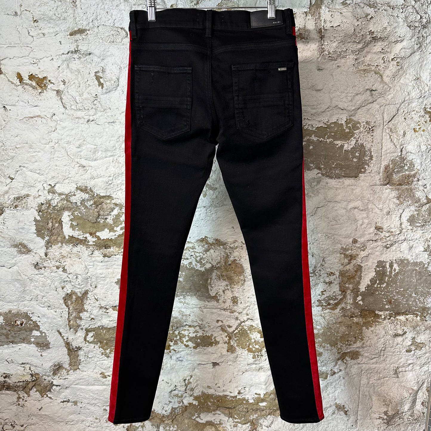 Amiri Red Velour Stripe Black Denim Jeans Sz 32