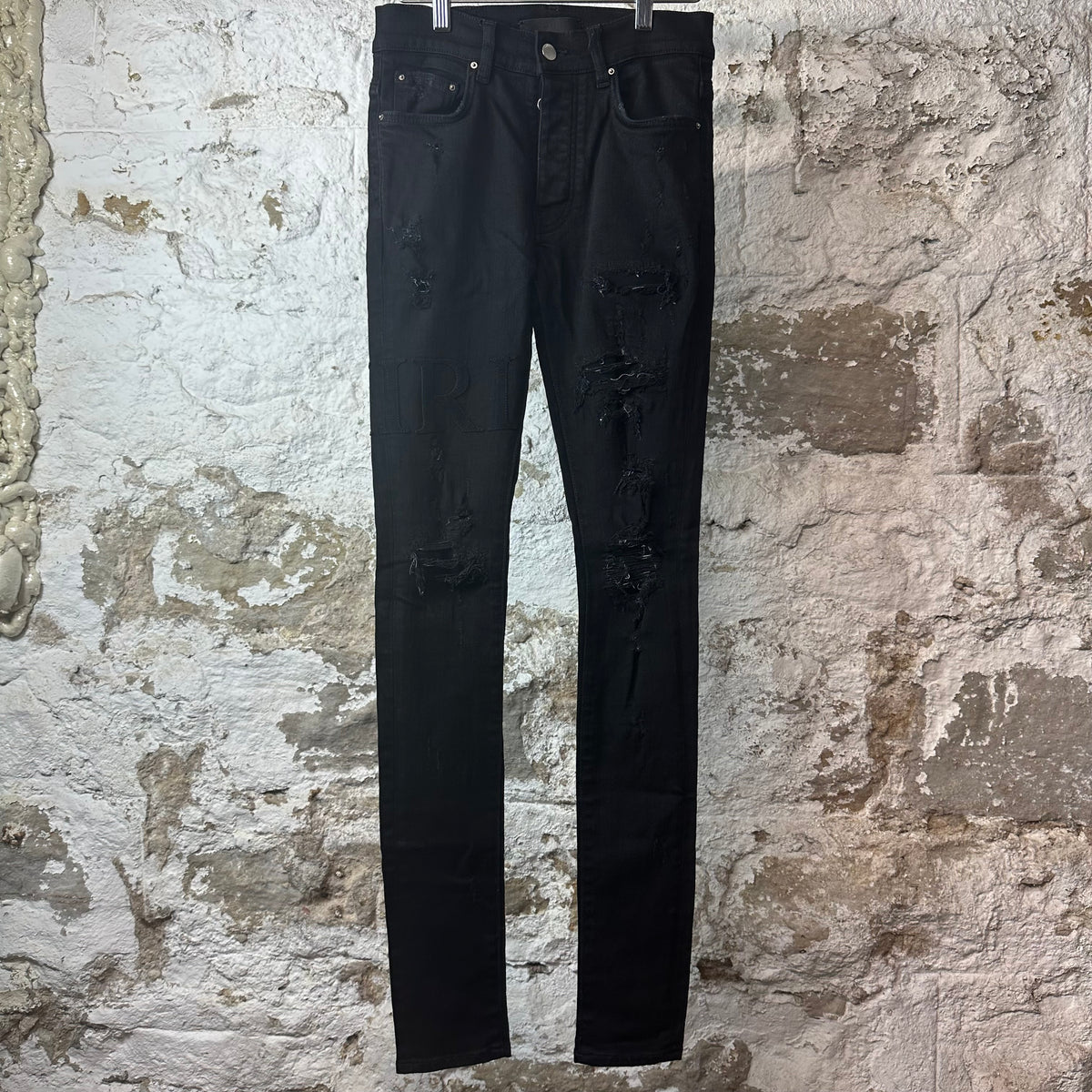 Amiri Black Suede Core Logo Black Denim Jeans Sz 28
