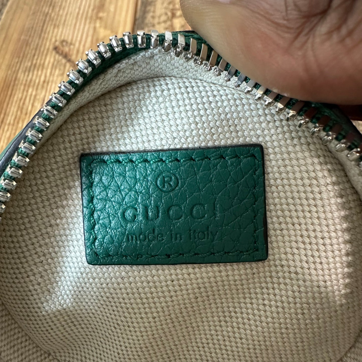 Gucci Green GG Monogram Leather Coin Pouch W/ Box