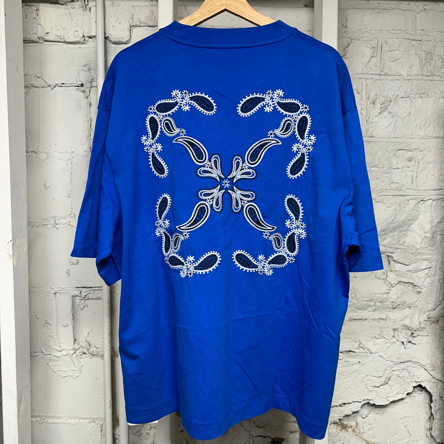 Off-White Blue Paisley Logo T-Shirt Sz XL