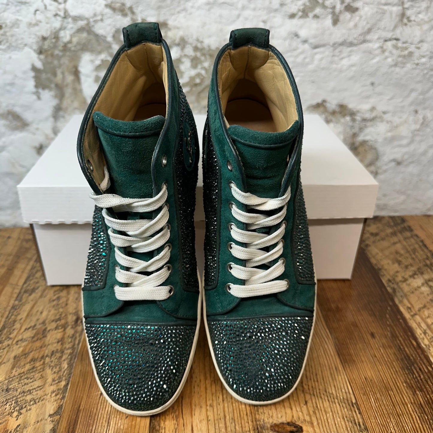 Christian Louboutin Green Sparkle High Sneaker Sz 7 (40) No Box